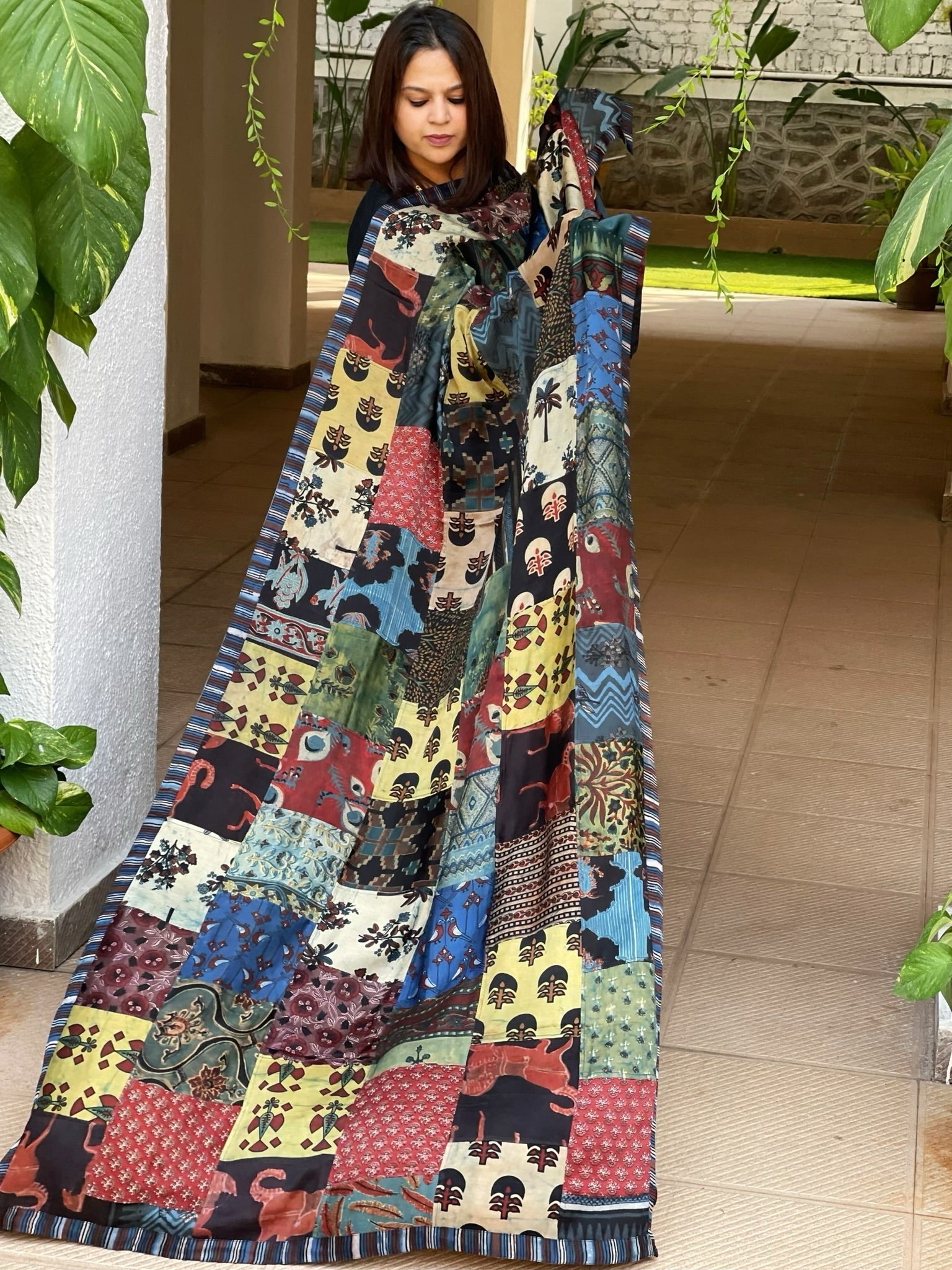 Ajrakh Patchwork Dupatta in Modal Silk - Masakalee