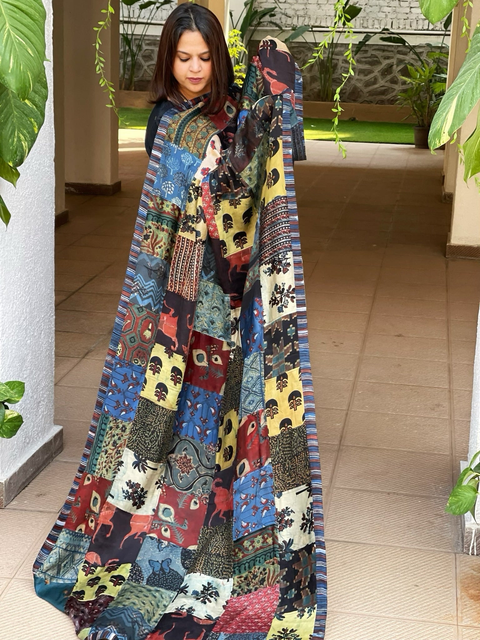 Ajrakh Patchwork Dupatta in Modal Silk - Masakalee