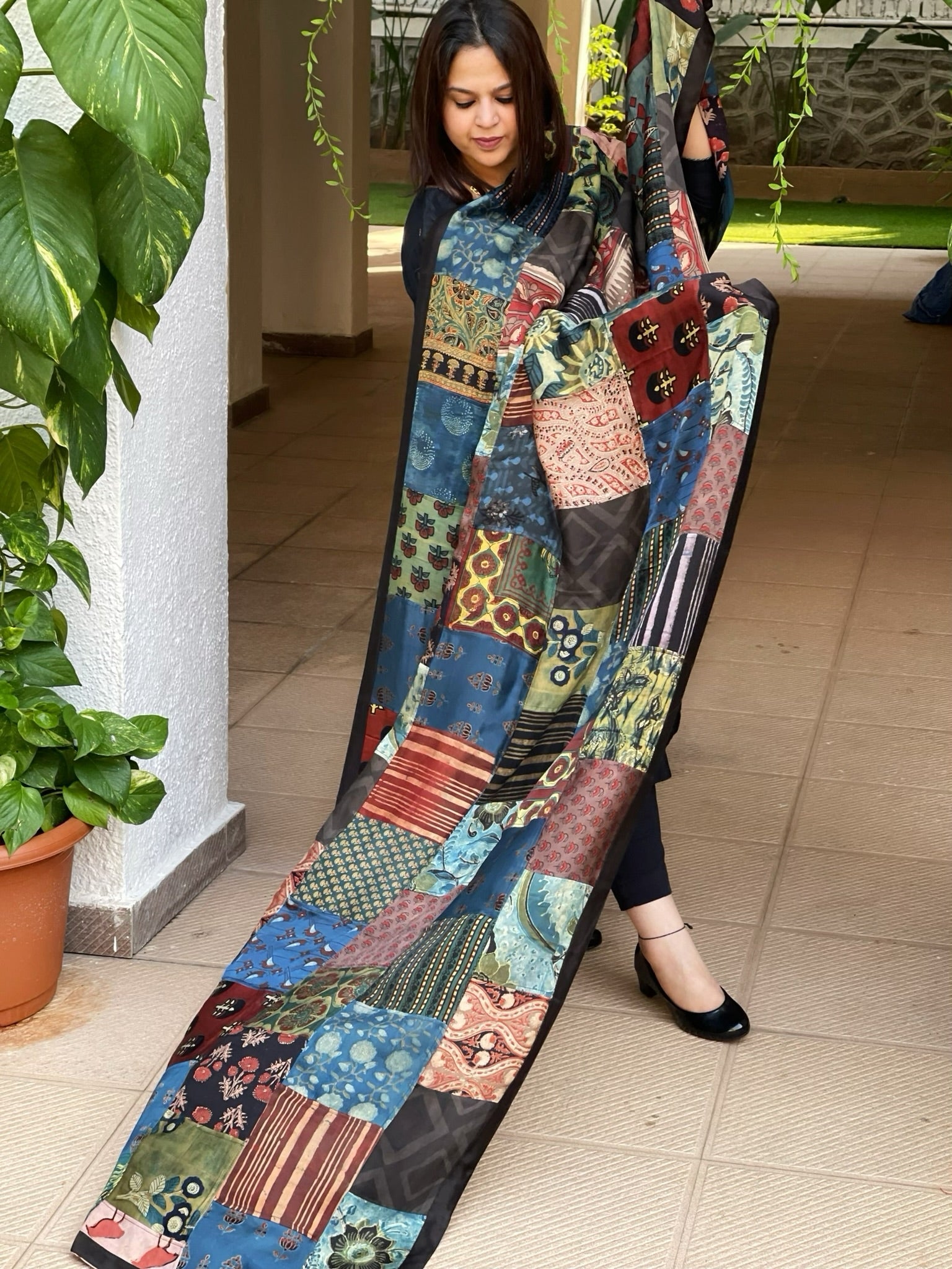 Ajrakh Patchwork Dupatta in Modal Silk - Masakalee