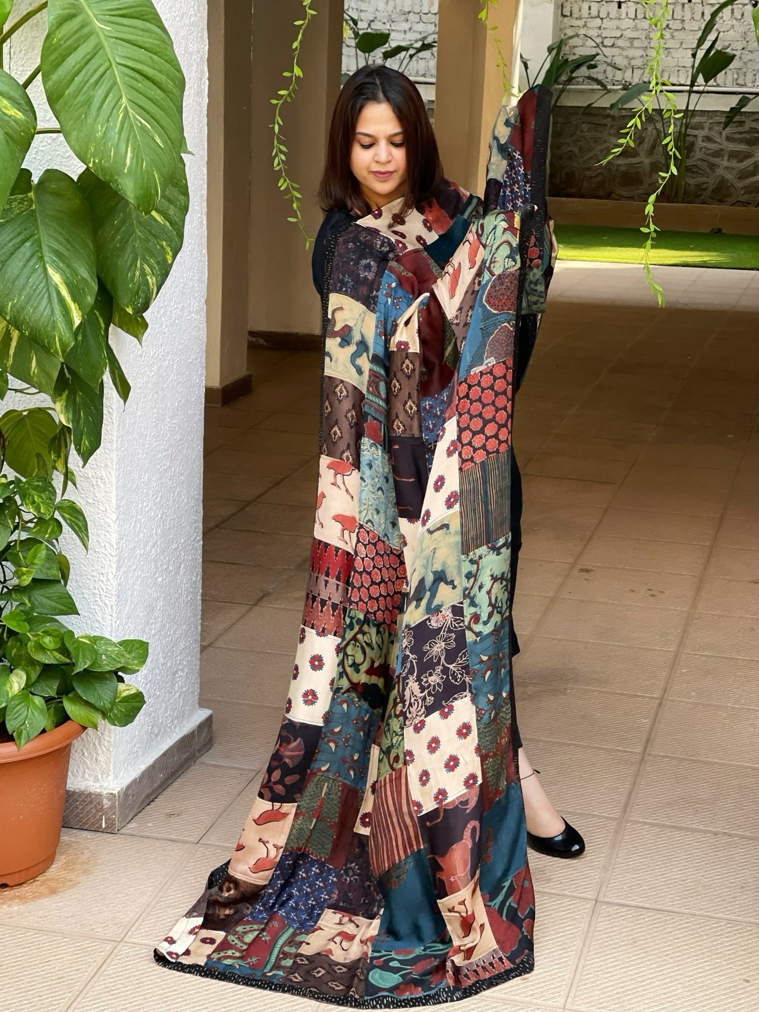 Ajrakh Patchwork Dupatta in Modal Silk - Masakalee