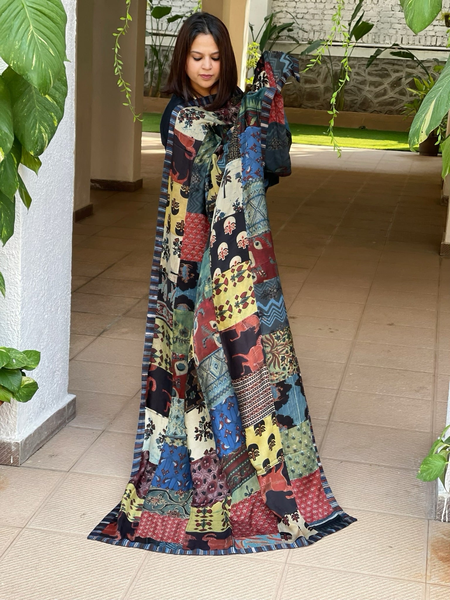 Ajrakh Patchwork Dupatta in Modal Silk - Masakalee
