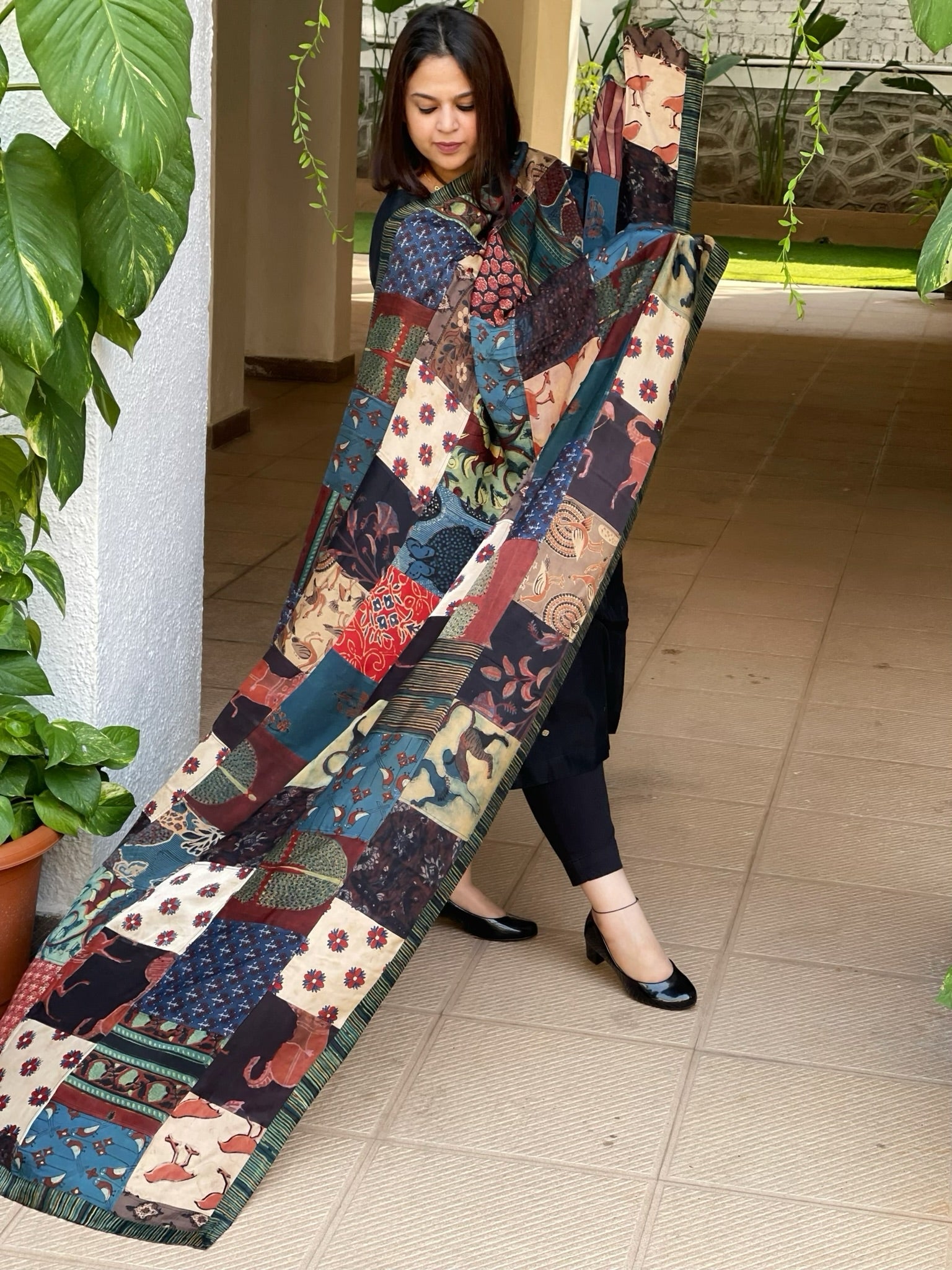 Ajrakh Patchwork Dupatta in Modal Silk - Masakalee