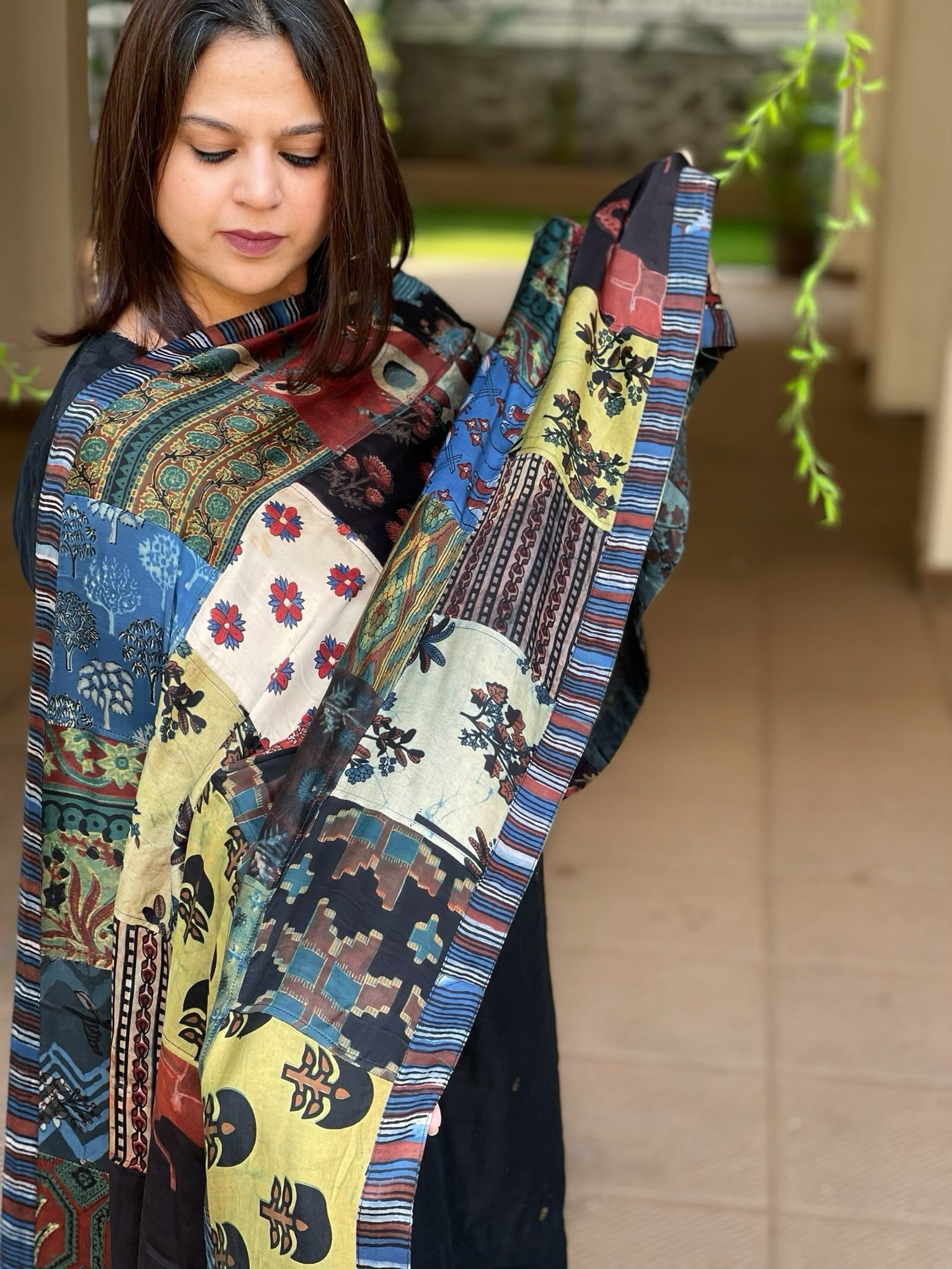 Ajrakh Patchwork Dupatta in Modal Silk - Masakalee
