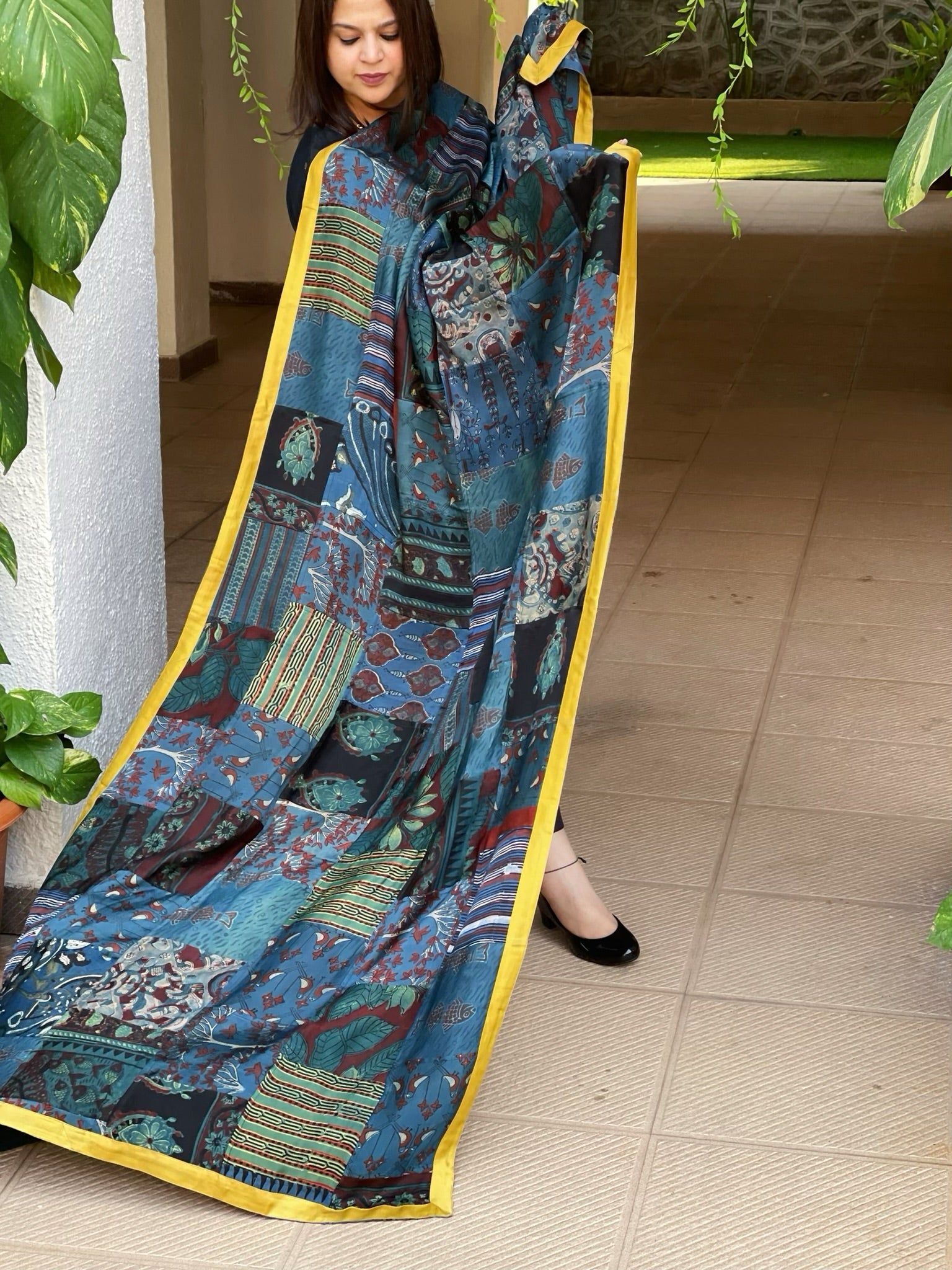 Ajrakh Patchwork Dupatta in Modal Silk - Masakalee