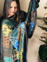 Ajrakh Patchwork Dupatta in Silk - Masakalee