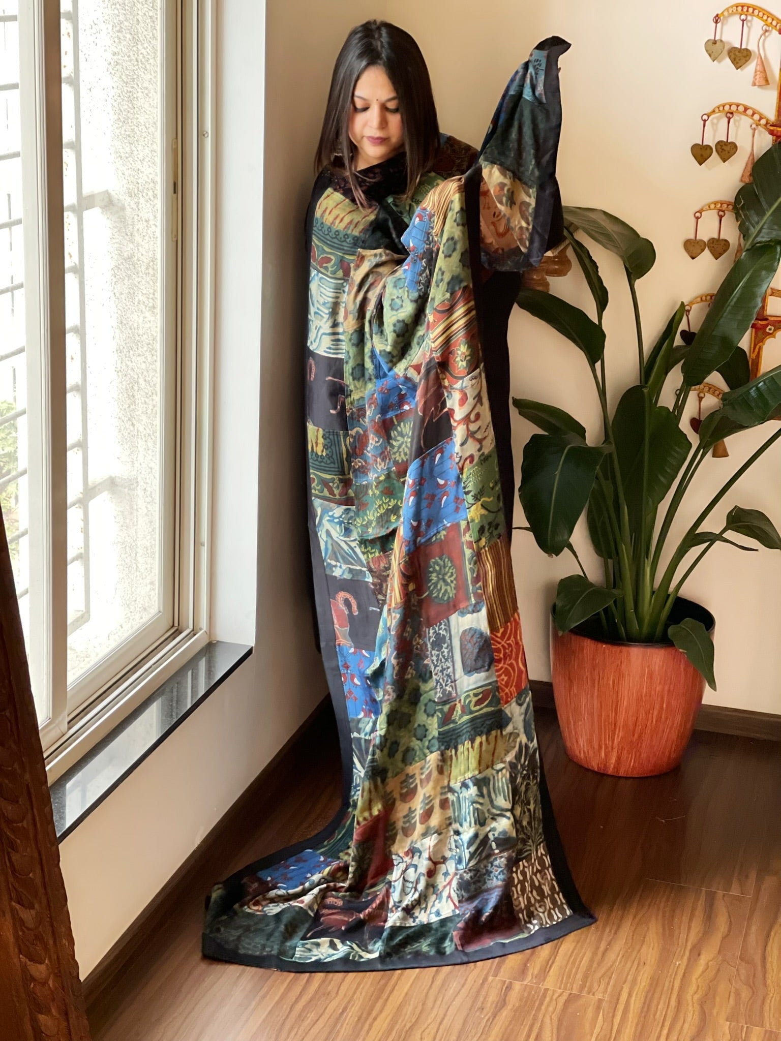 Ajrakh Patchwork Dupatta in Silk - Masakalee