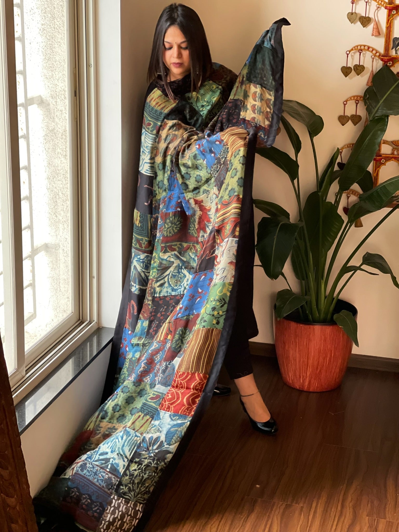 Ajrakh Patchwork Dupatta in Silk - Masakalee