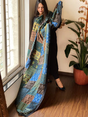 Ajrakh Patchwork Dupatta in Silk - Masakalee