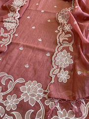 Antique Rose Applique Suit Set in Mul Chanderi - Masakalee