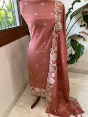 Antique Rose Applique Suit Set in Mul Chanderi - Masakalee