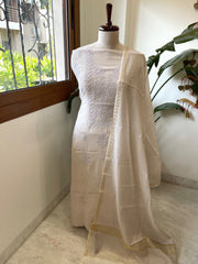 Antique Rose Suit Set with Lucknowi Handwork in Pure Mul Chanderi - Masakalee