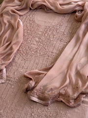 Antique Rose Suit Set with Lucknowi Handwork in Pure Mul Cotton - Masakalee