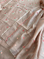 Antique Rose Suit Set with Thread Embroidery in Pure Mul - Masakalee