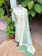 Aqua Blue Handwoven Khaddi 3 - Piece Suit Set in Pure Georgette - Masakalee