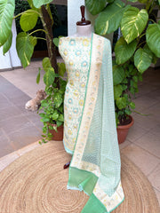 Aqua Blue Handwoven Khaddi 3 - Piece Suit Set in Pure Georgette - Masakalee