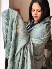 Aqua Green Hand Embroidered Dupatta in Georgette - Masakalee