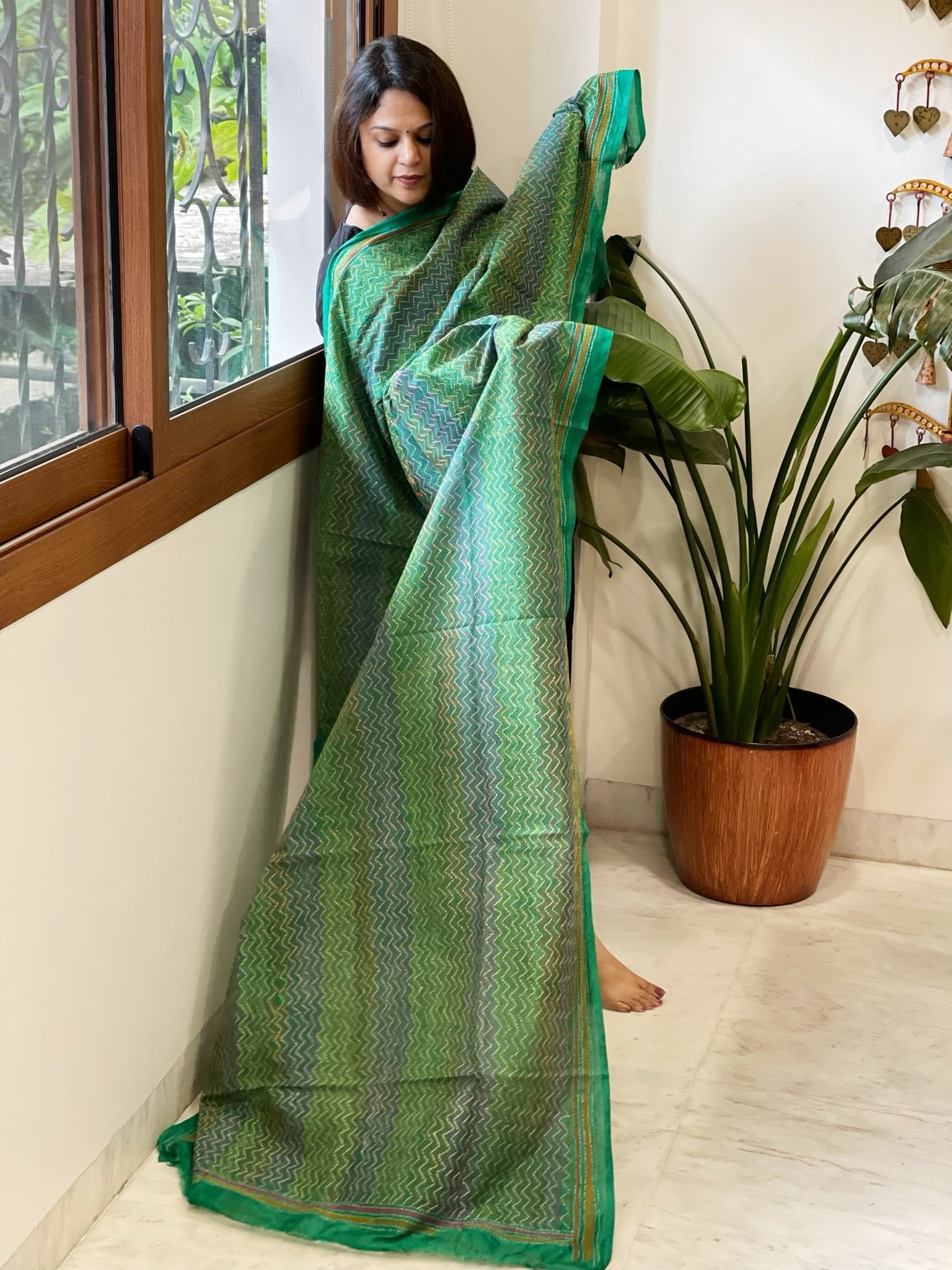 Aqua Green Handmade Kantha Dupatta in Silk - Masakalee
