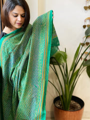 Aqua Green Handmade Kantha Dupatta in Silk - Masakalee