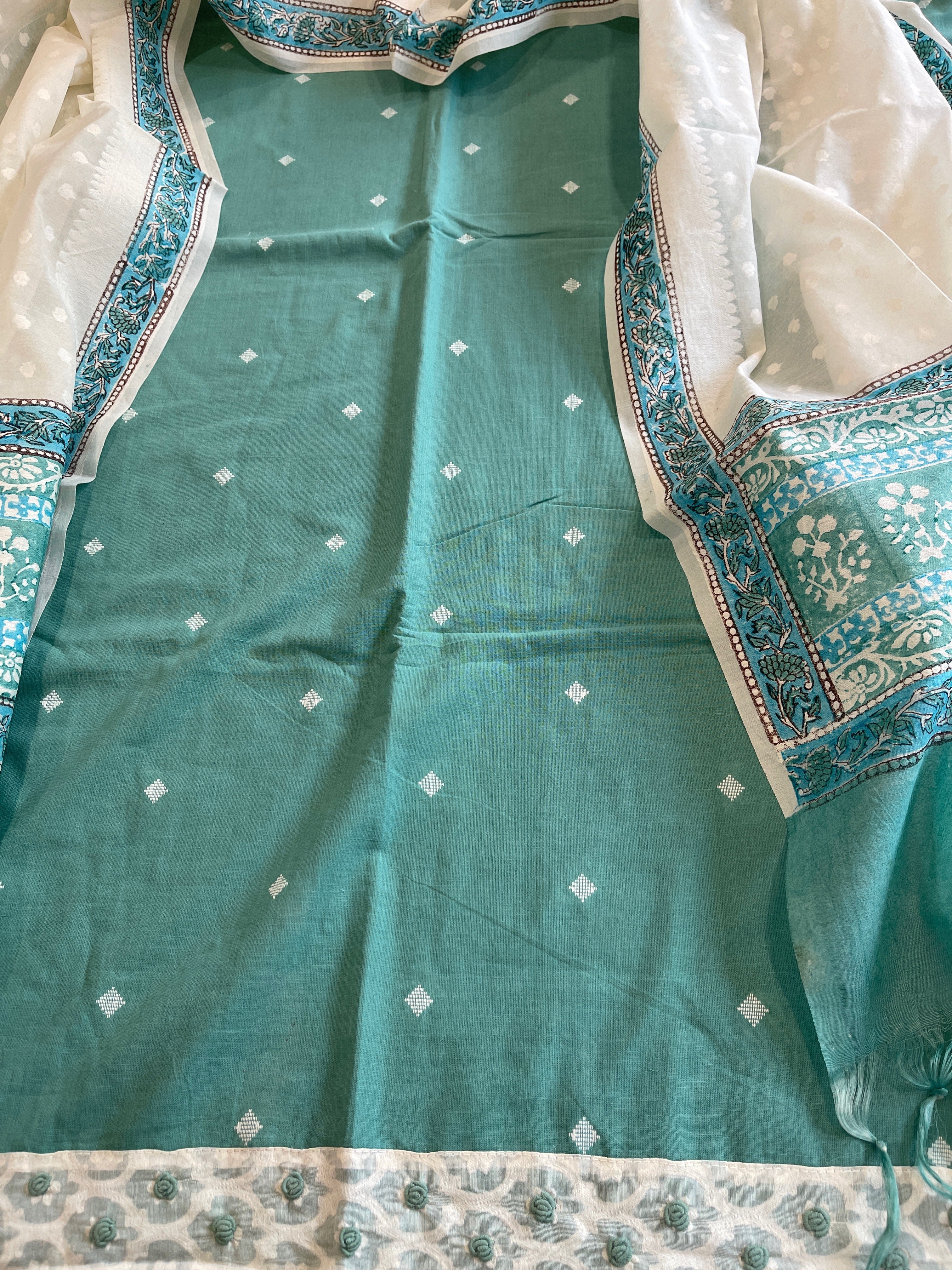 Aqua Green Handwoven Suit Sets in Pure Cotton - Masakalee