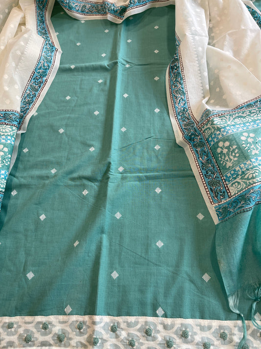 Aqua Green Handwoven Suit Sets in Pure Cotton - Masakalee