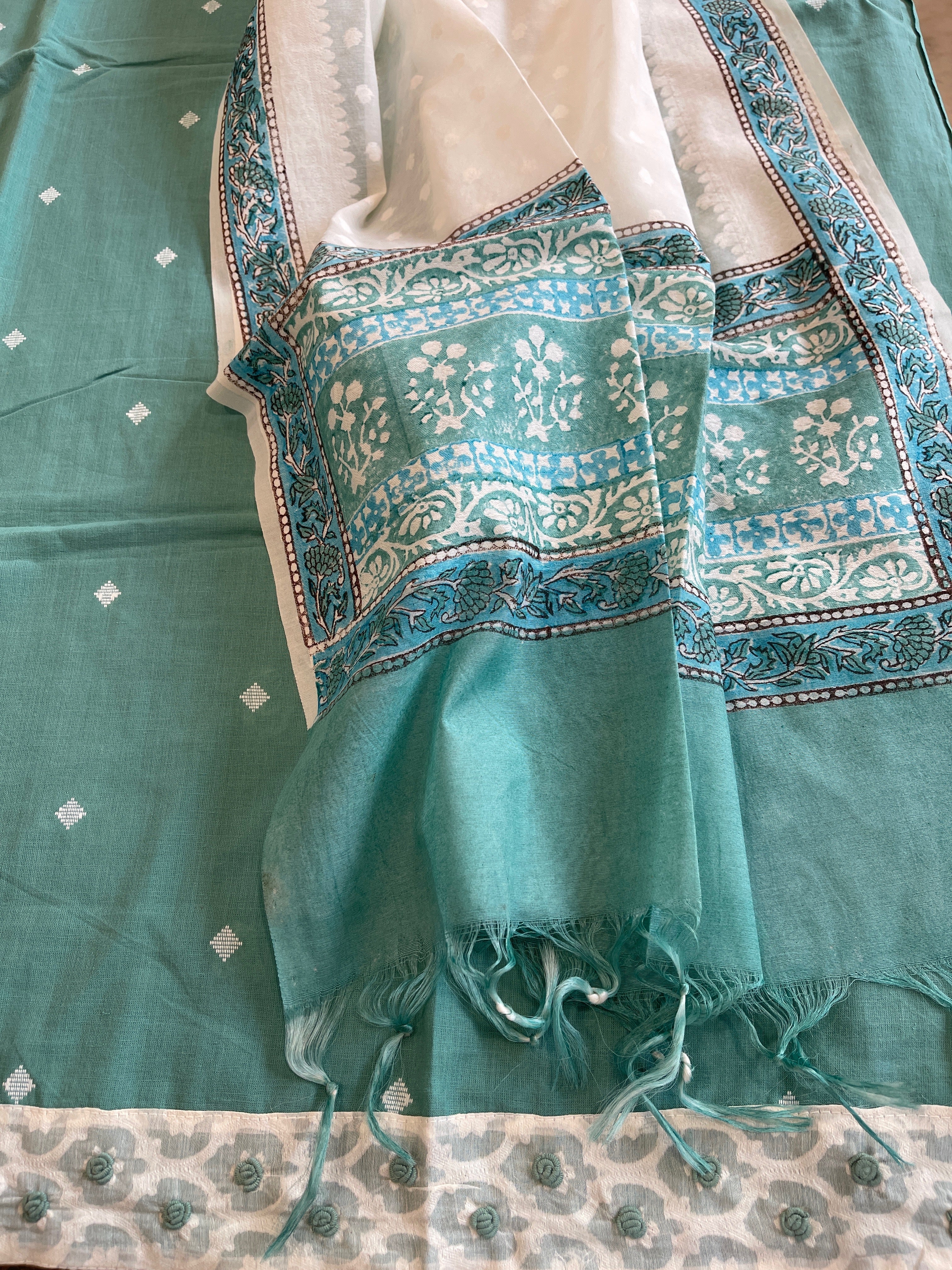Aqua Green Handwoven Suit Sets in Pure Cotton - Masakalee