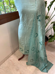 Aqua Green Mul Chanderi Suit Set with Cut Work - Masakalee