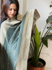 Aqua Green Woven Banarasi Dupatta in Tissue - Masakalee