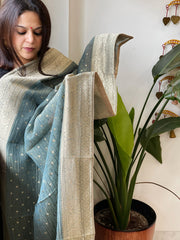 Aqua Green Woven Banarasi Dupatta in Tissue - Masakalee