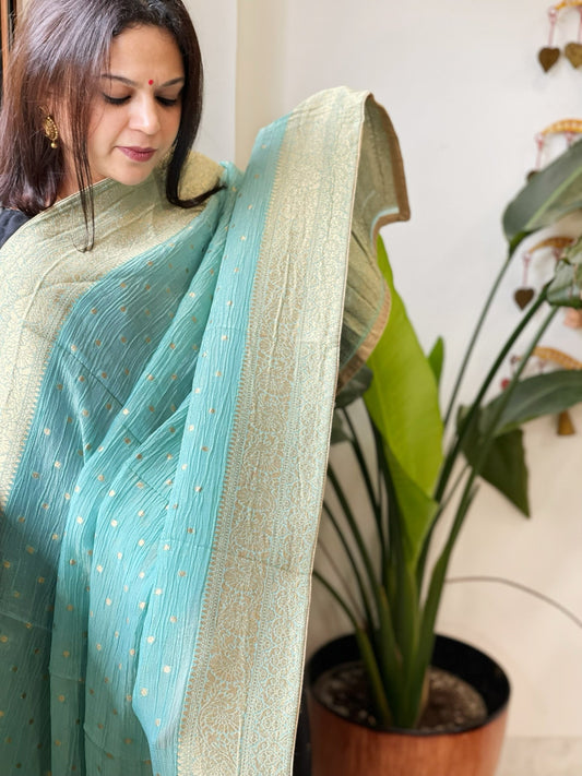 Aqua Woven Banarasi Dupatta in Tissue - Masakalee