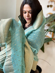 Aqua Woven Banarasi Dupatta in Tissue - Masakalee