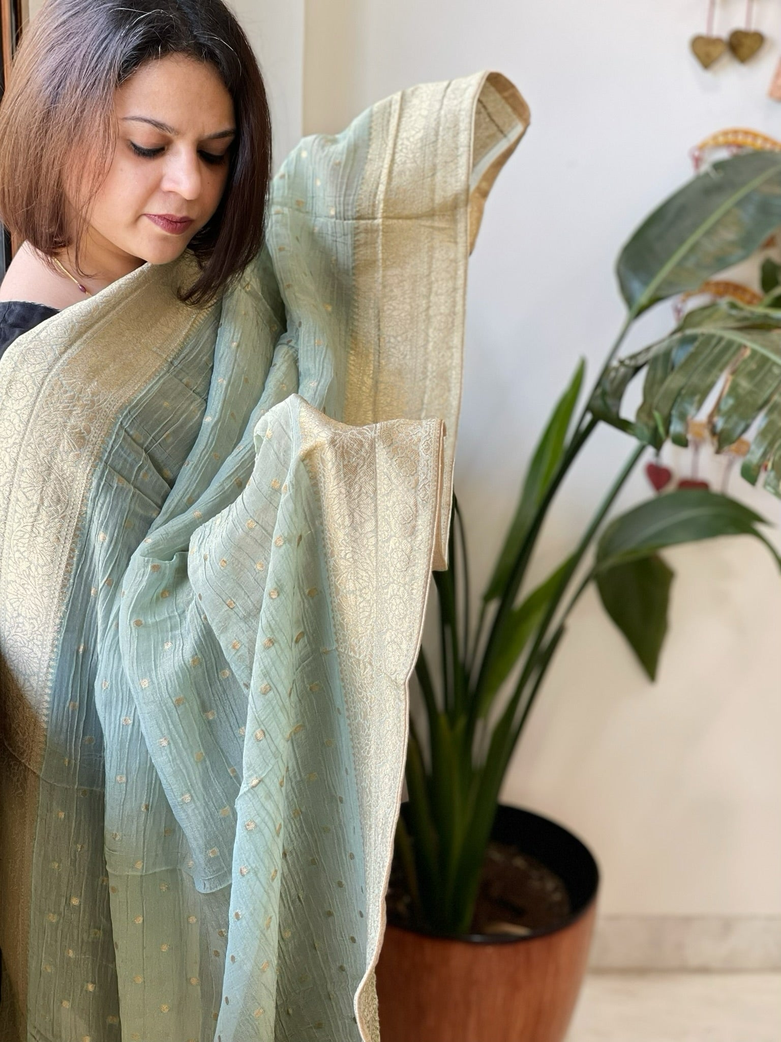 Aqua Woven Banarasi Dupatta in Tissue - Masakalee