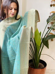 Aqua Woven Banarasi Dupatta in Tissue - Masakalee