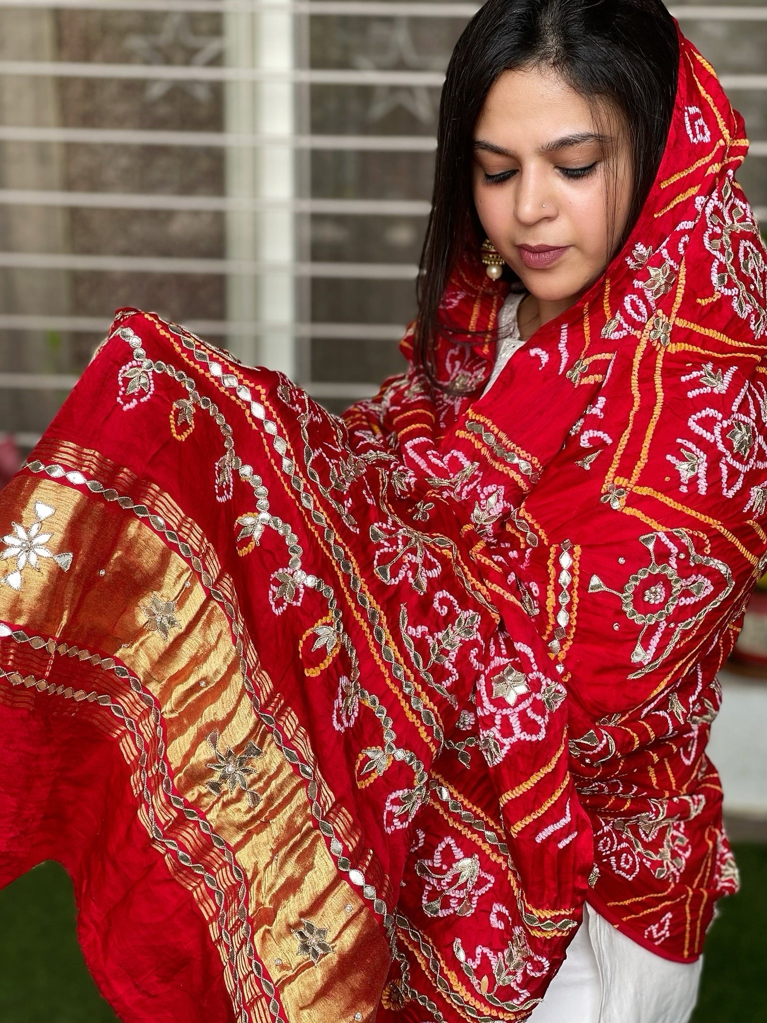 Bandhani Dupatta with Gotapatti Handwork with Zari Pallu in Pure Silk Masakalee