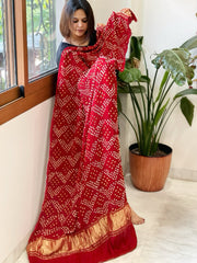 Bandhani Dupatta with Zari Pallu in Modal Silk - Masakalee