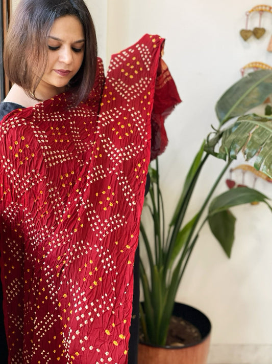 Bandhani Dupatta with Zari Pallu in Modal Silk - Masakalee