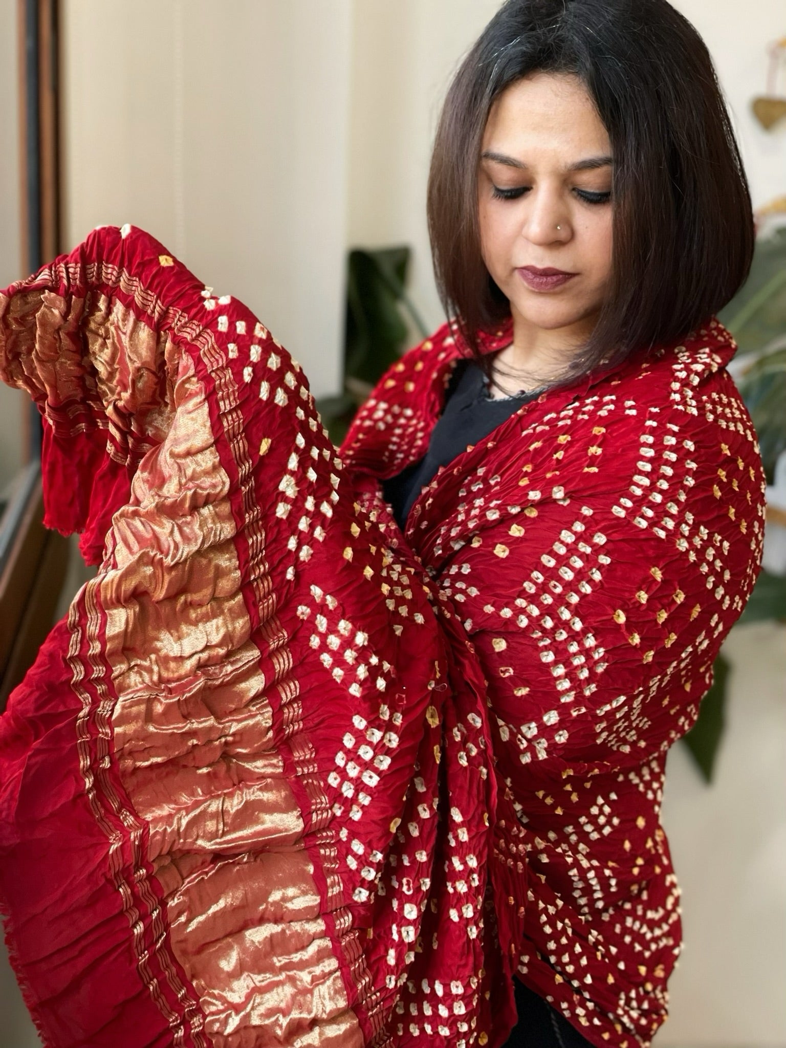 Bandhani Dupatta with Zari Pallu in Modal Silk - Masakalee