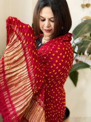 Bandhani Dupatta with Zari Pallu in Modal Silk - Masakalee