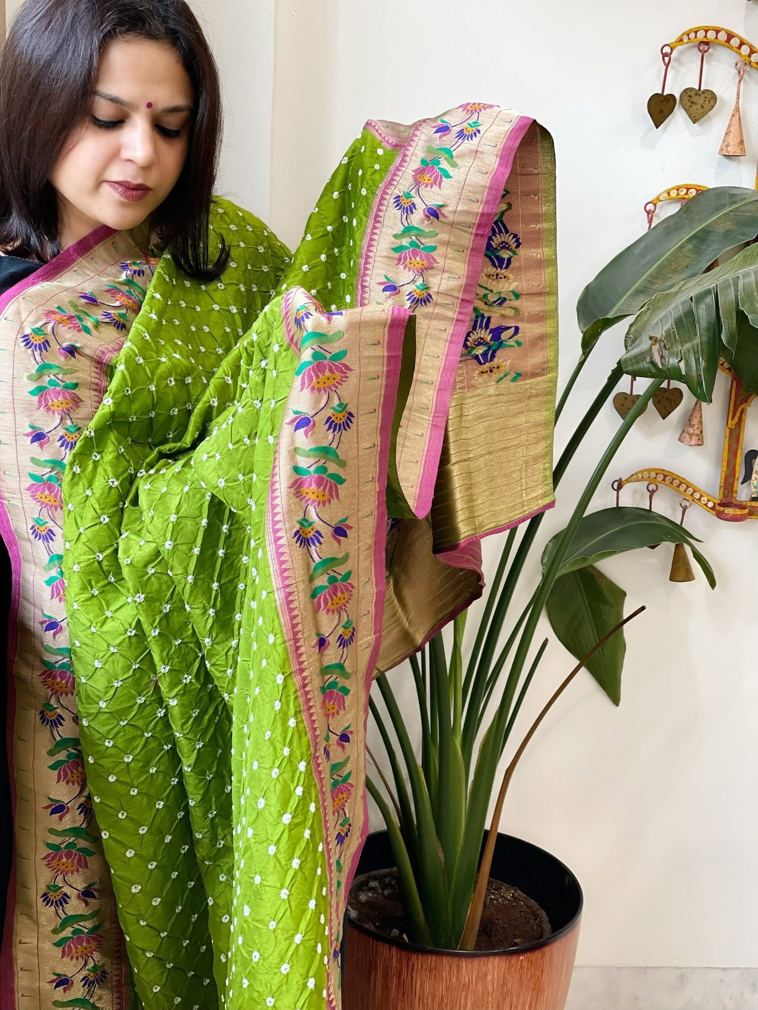 Bandhani with Woven Paithani Dupatta in Fine Blended Silk - Masakalee