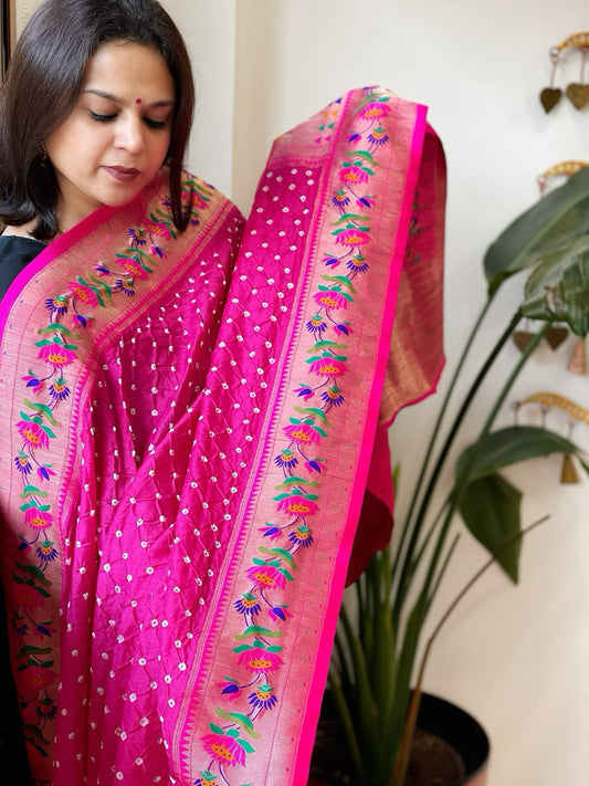 Bandhani with Woven Paithani Dupatta in Fine Blended Silk - Masakalee