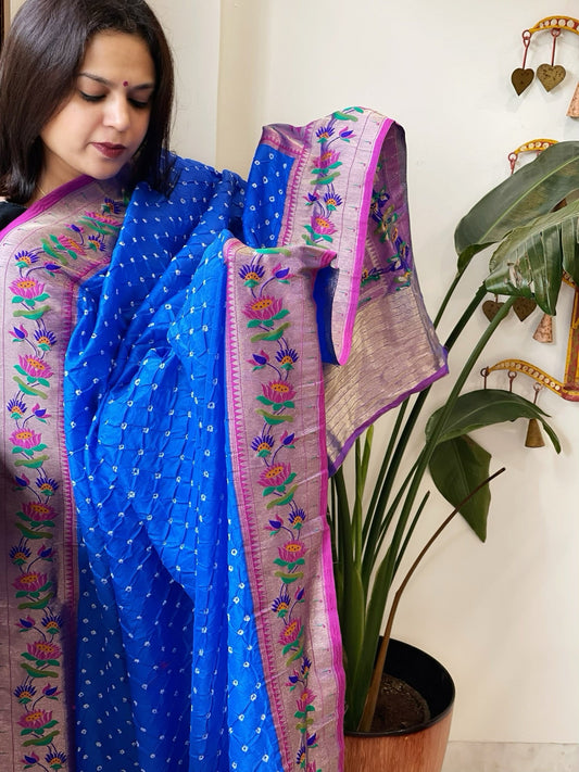 Bandhani with Woven Paithani Dupatta in Fine Blended Silk - Masakalee