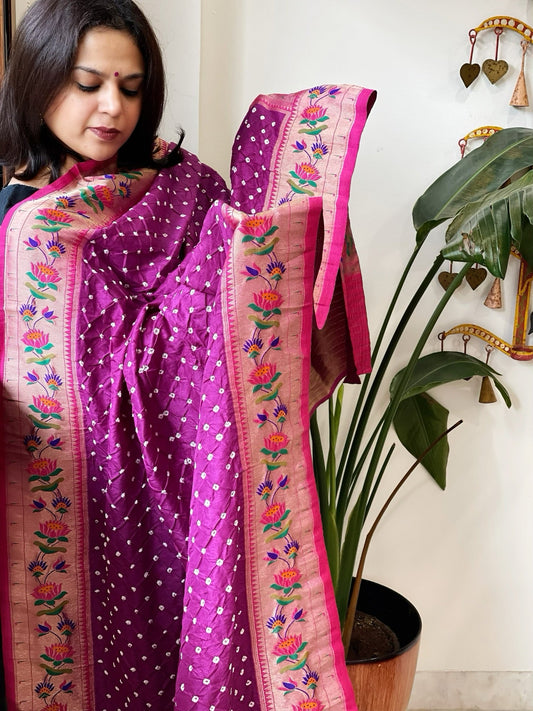 Bandhani with Woven Paithani Dupatta in Fine Blended Silk - Masakalee