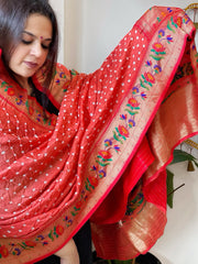 Bandhani with Woven Paithani Dupatta in Fine Blended Silk - Masakalee