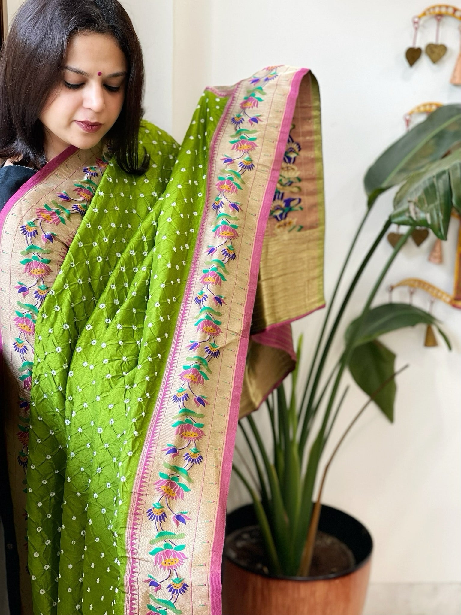 Bandhani with Woven Paithani Dupatta in Fine Blended Silk - Masakalee