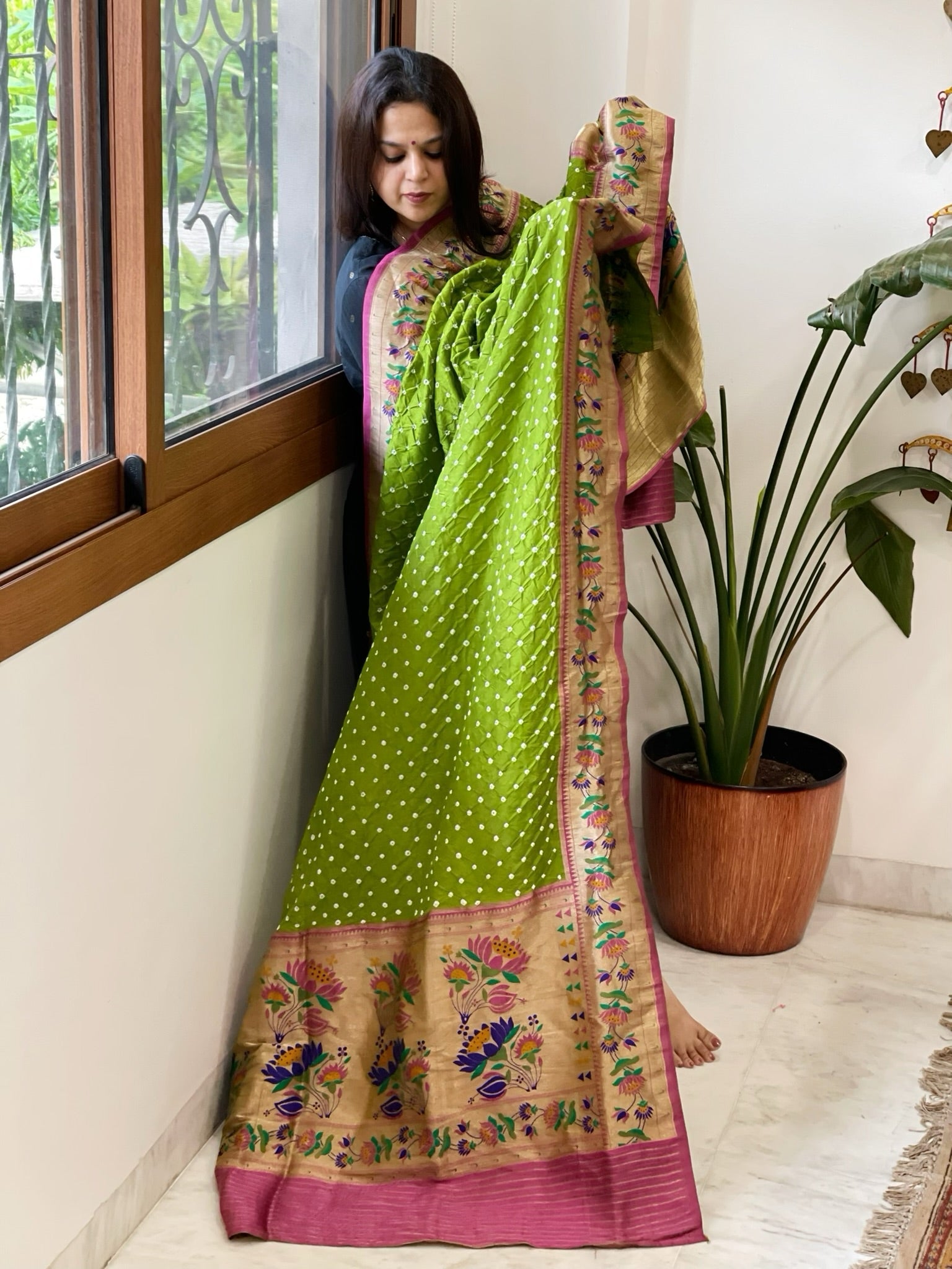Bandhani with Woven Paithani Dupatta in Fine Blended Silk - Masakalee
