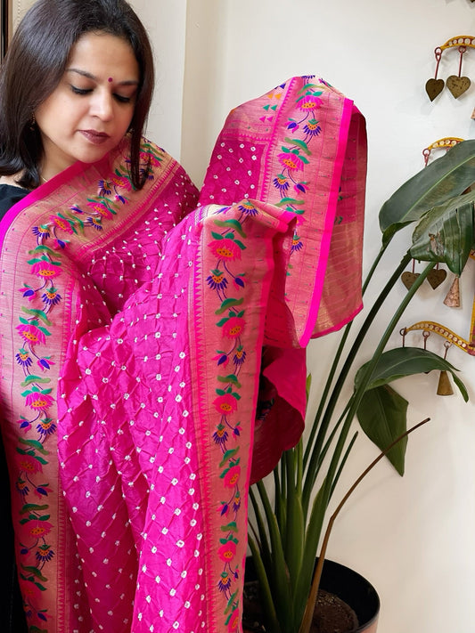 Bandhani with Woven Paithani Dupatta in Fine Blended Silk - Masakalee