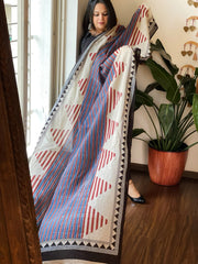 Beige Handblock printed dupatta in Mul Cotton - Masakalee