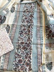 Beige Handblock Printed Suit Set in Mul Cotton - Masakalee