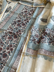 Beige Handblock Printed Suit Set in Mul Cotton - Masakalee