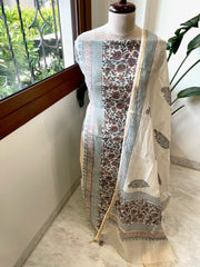 Beige Handblock Printed Suit Set in Mul Cotton - Masakalee