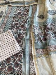Beige Handblock Printed Suit Set in Mul Cotton - Masakalee